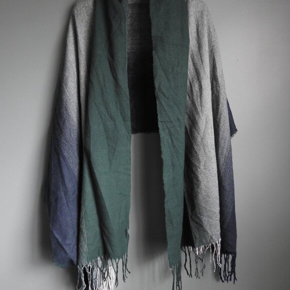 Blue and Green Dyed Gradient Linen 100% Polyester Scarf - Picture 4 of 14